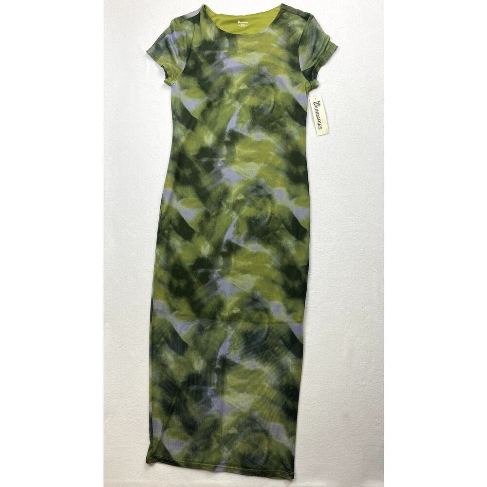 No Boundaries NWT Green Tie Dye Bodycon Midi Dress Womens M Short Sleeve Stretch
